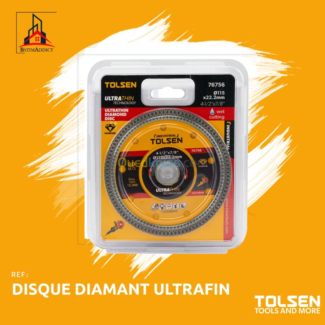 DISQUE DIAMANT COUPE PORCELAINE ET FAIEANCE ULTRA FIN 115MM TOLSEN