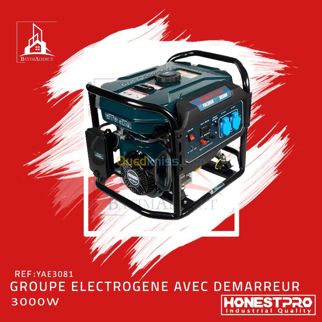 GROUPE ÉLECTROGÈNE AVEC DÉMARREUR 3KVA 3000W E HONESTPRO