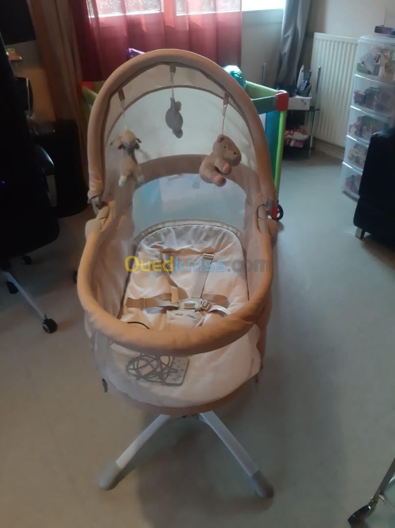 Berceau evolutif multifonction 4 en 1 : Balancelle éléctrique, chaise  haute, transat bebe: Louna Beige