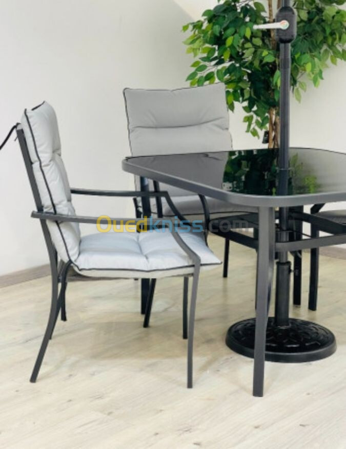 Tables de Jardin avec parasol En Aluminium 04 chaise 