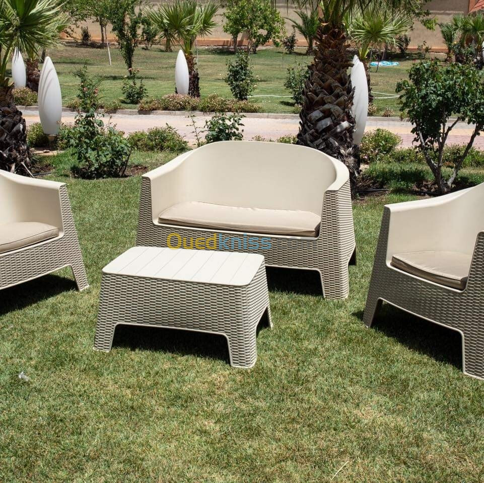 salon de jardin en plastique avec coussin 