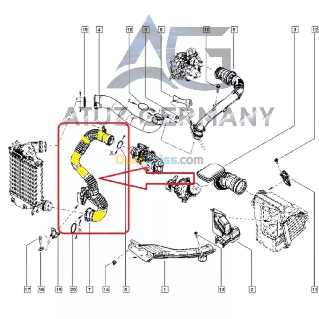 Original AG Durite turbo pour Nissan Qashqai II J11 2014 1.6 dCi 144604BE2C