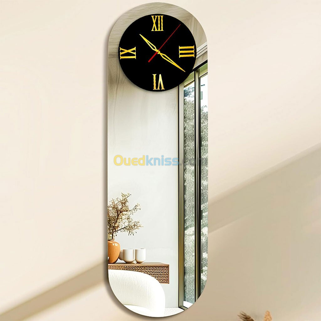 Horloge Murale Silencieuse Forme Oval Chiffre Romain 90x35cm