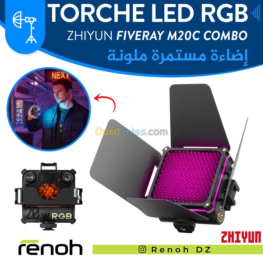 Torche LED RGB ZHIYUN FIVERAY M20C COMBO