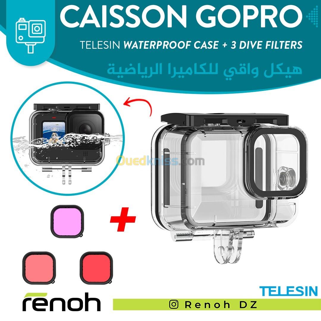 Caisson GoPro TELESIN WATERPROOF CASE + 3 DIVE FILTERS Pour Gopro Hero 9/10/11/12