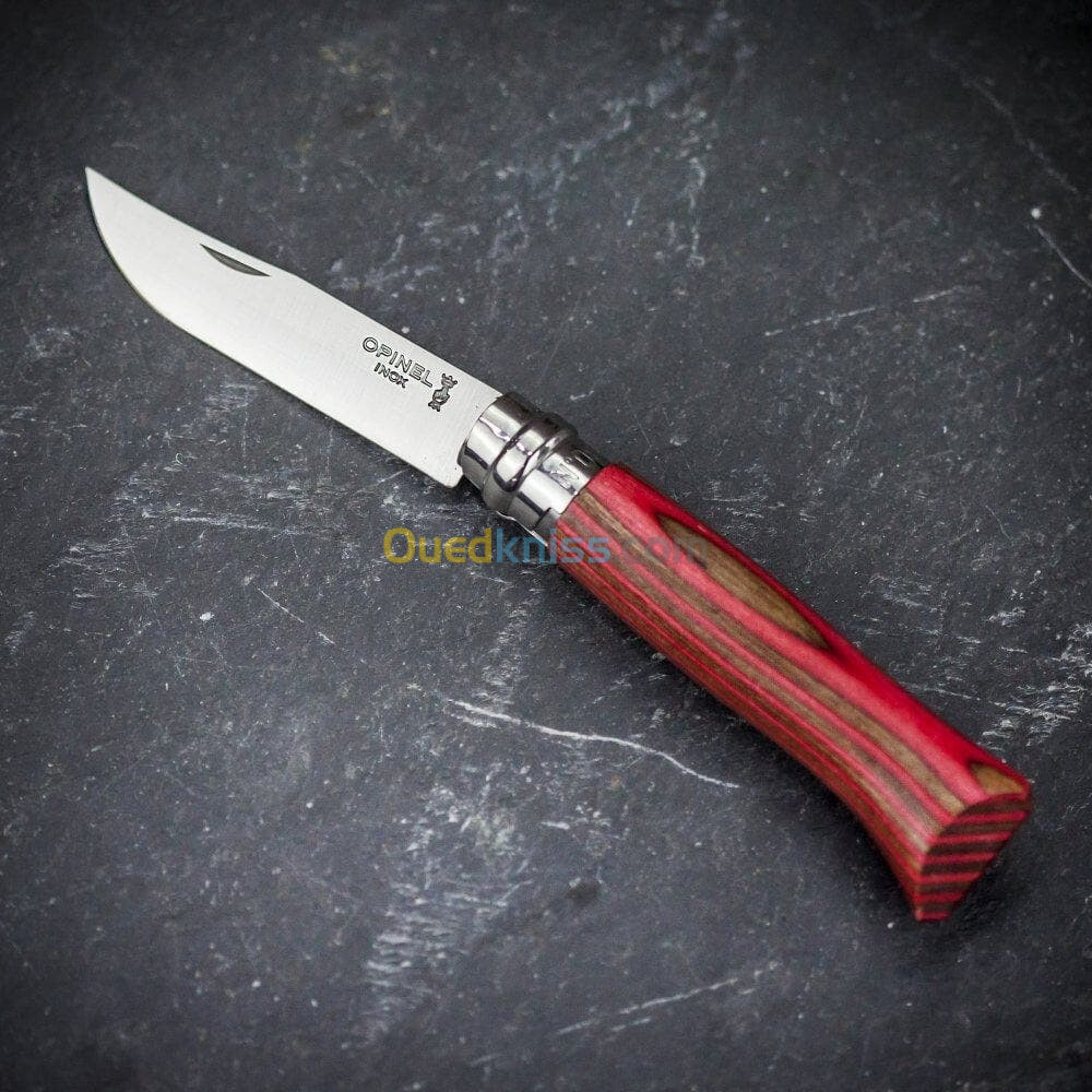 OPINEL COUTEAU N08 INOX BOULEAU LAMELLÉ ROUGE 