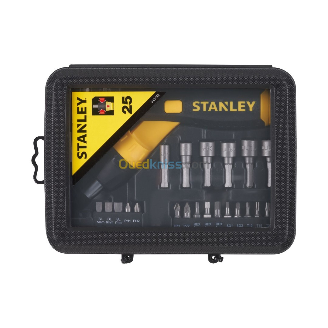 Stanley tournevis porte-embouts a cliquet poignée revolver - coffret 25 PCS