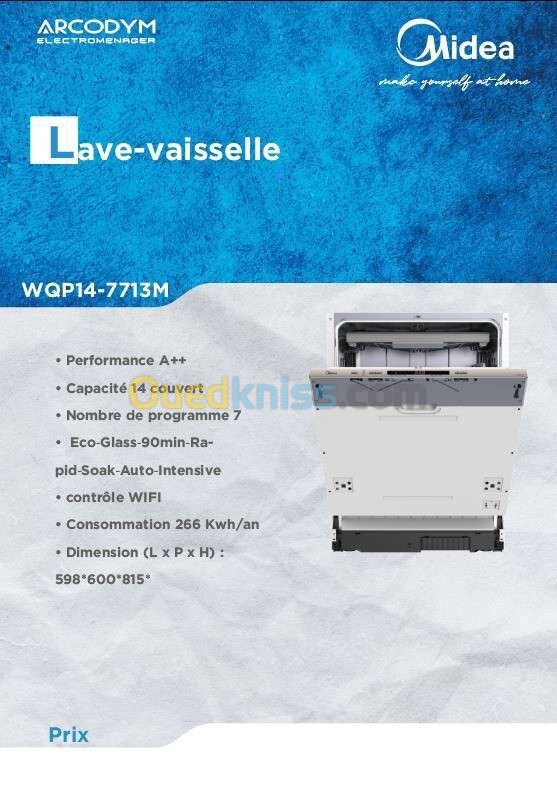 Promotion lave vaisselle encastrable midea 14 couvert encastrable/ semi encastrable 