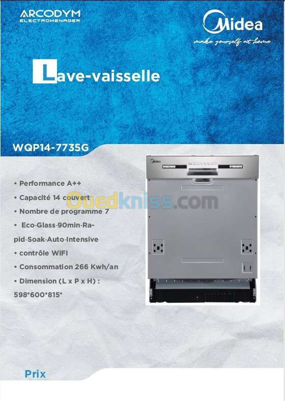 Promotion lave vaisselle encastrable midea 14 couvert encastrable/ semi encastrable 