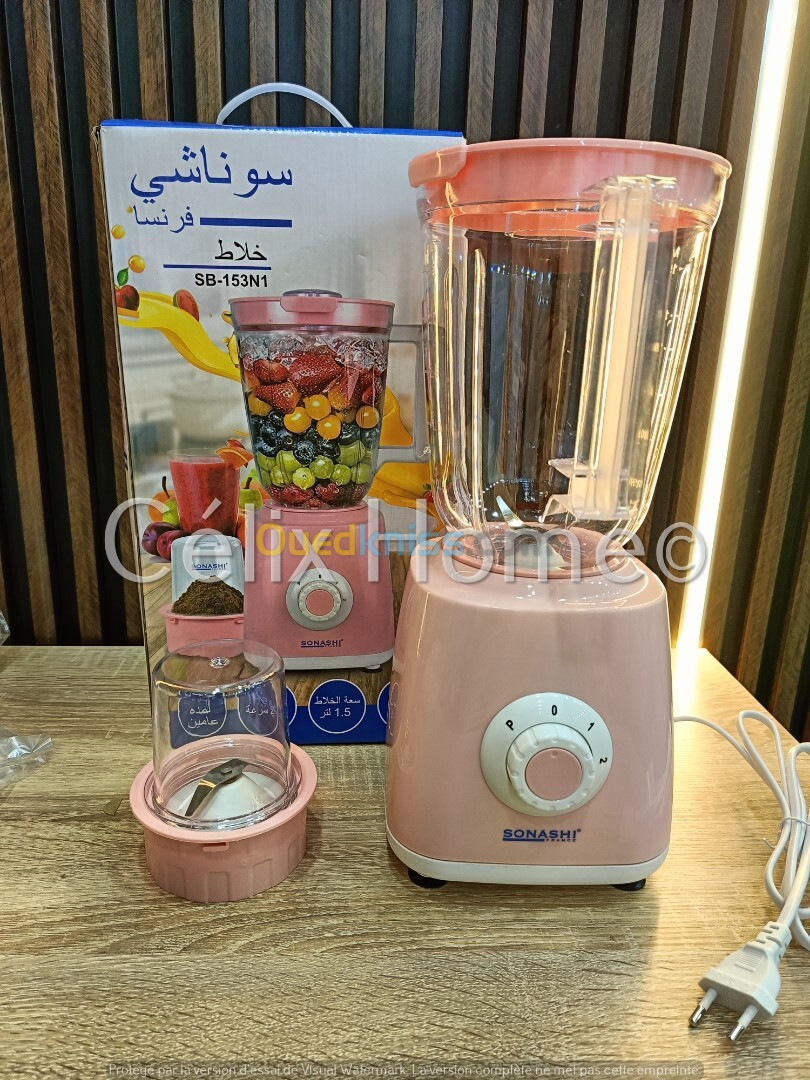 SONASHI Blender mixeur 1.5L 2en1 avec moulin 350w Rose