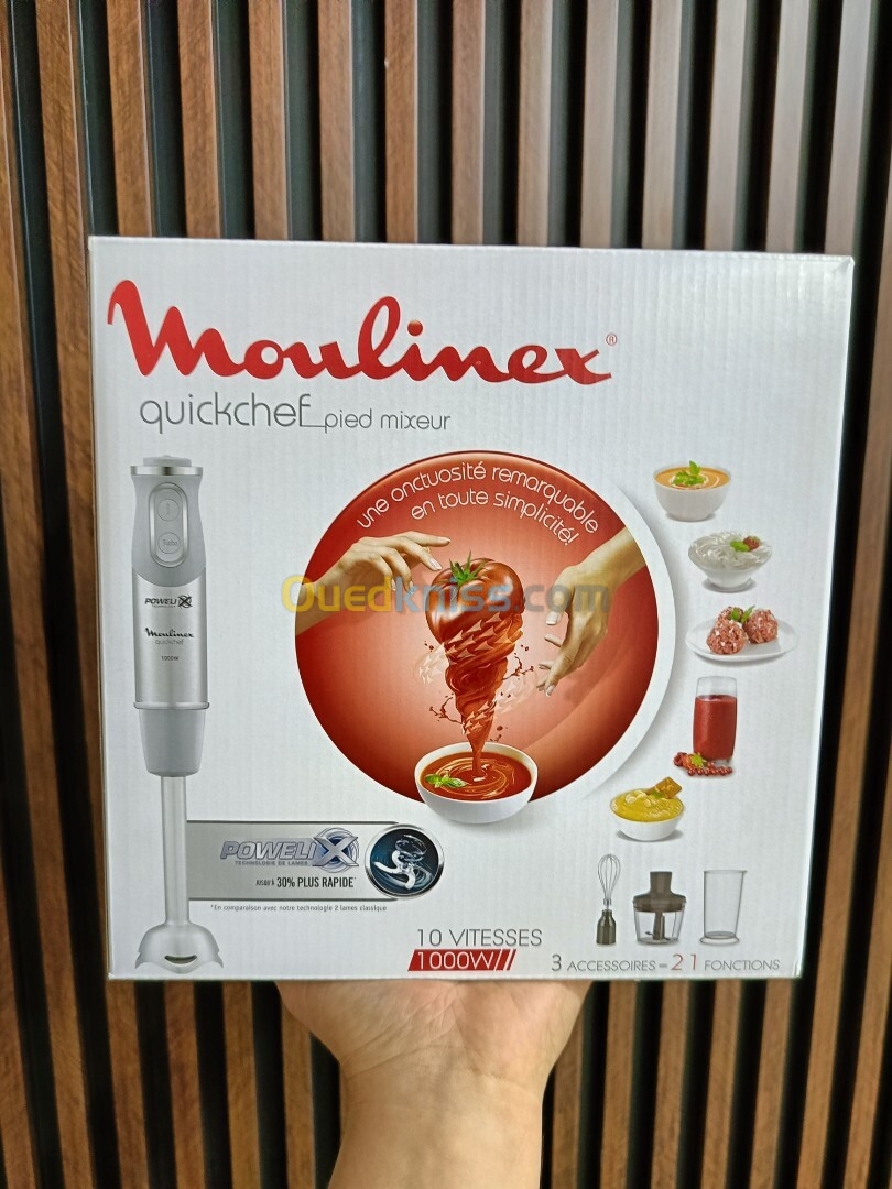 MOULINEX Quick Chef Pied mixeur 3 accessoires 21 Fonctions 10 vitesses 1000w hachoir et fouet