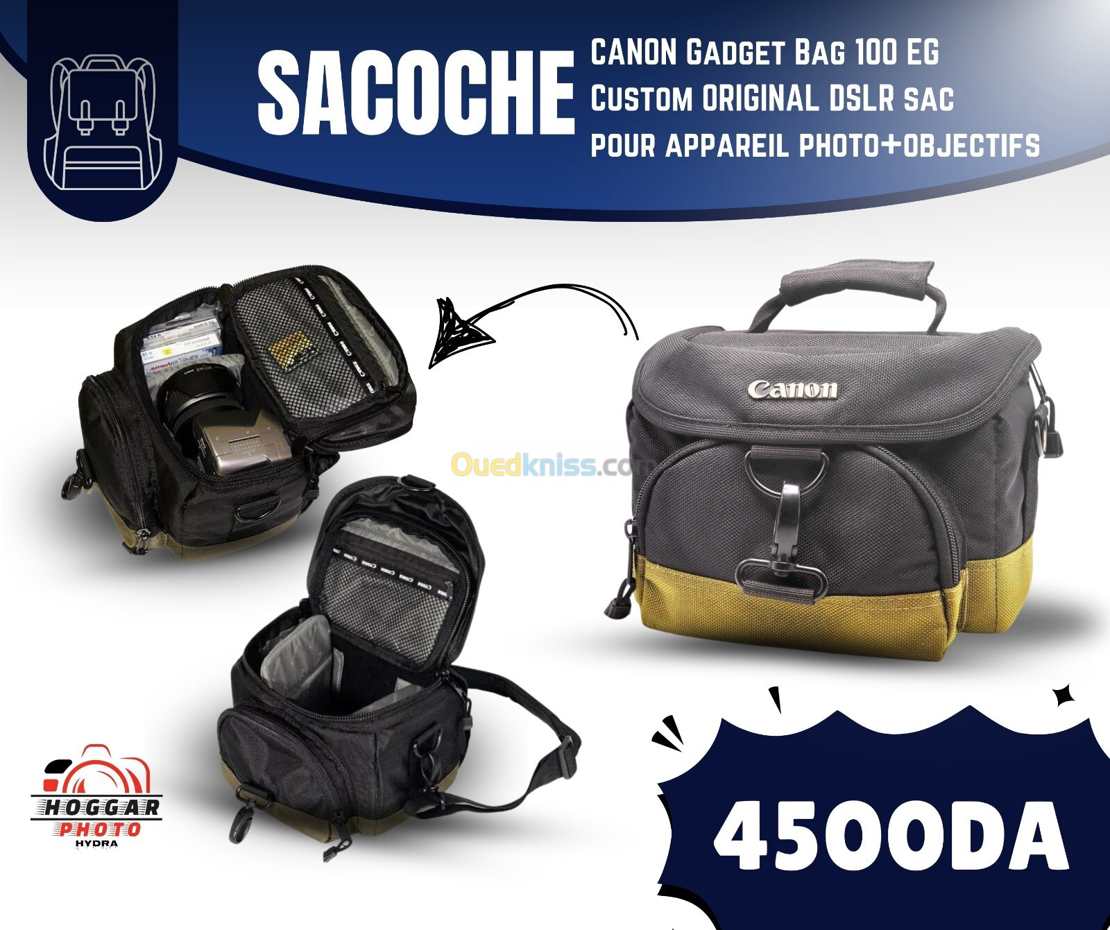 Sac pour appareil photo reflex Canon 100EG (1 boîtier, 2 ou 3 objectifs et accessoires)