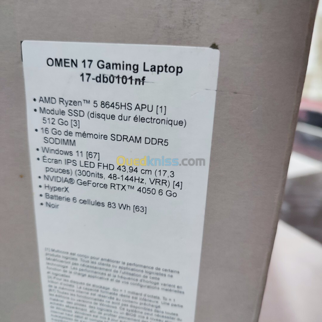 Hp omen 17 AMD Ryzen 5 8645HS 16GO RAM 512SSD 17.3 FHD 144HZ RTX 4050 06GO JAMAIS UTILISÉ 