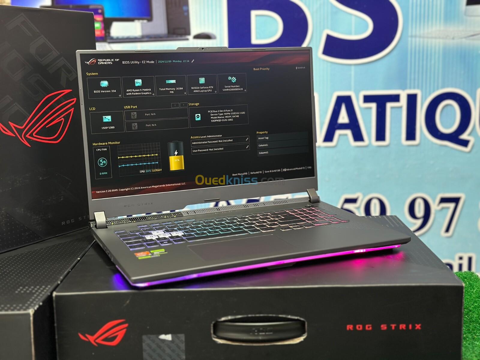 ASUS ROG STRIX G17 AMD RYZEN 9 7945HX 16GO RAM 1TO SSD 17.3 FHD 144 RTX 4060 06 Go JAMAIS UTILISÉ