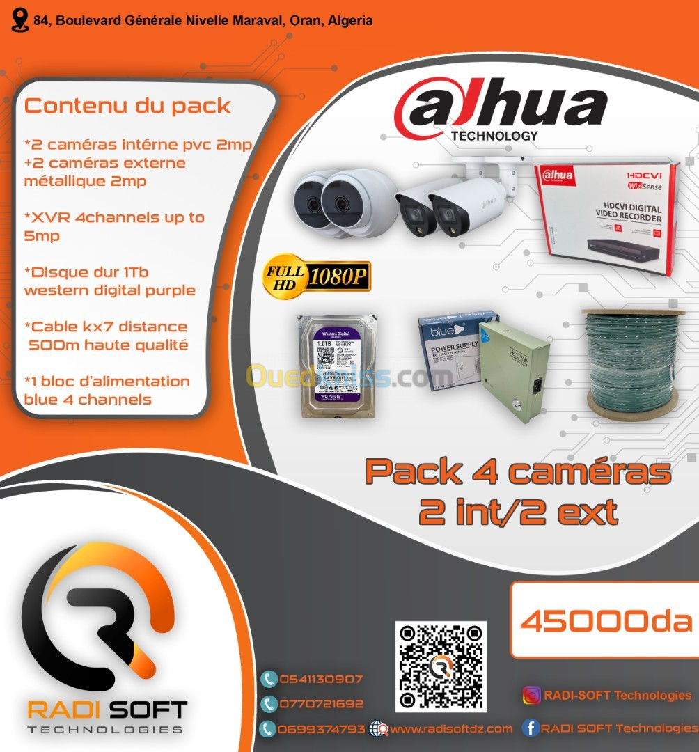 pack cameras de surveillance 2 internes 2 externes full hd 