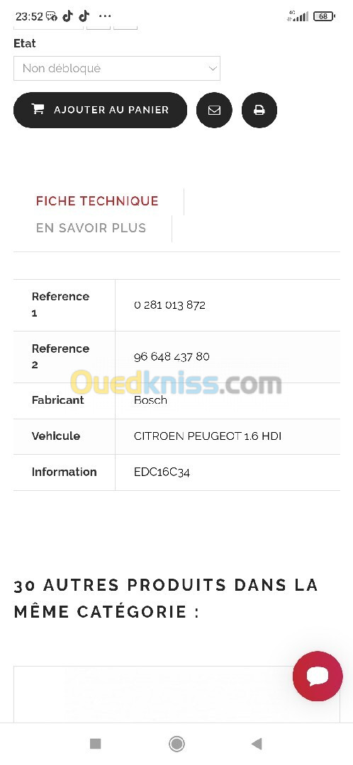 Calculateur mimoire 1.6 HDi Peugeot Citroën 308