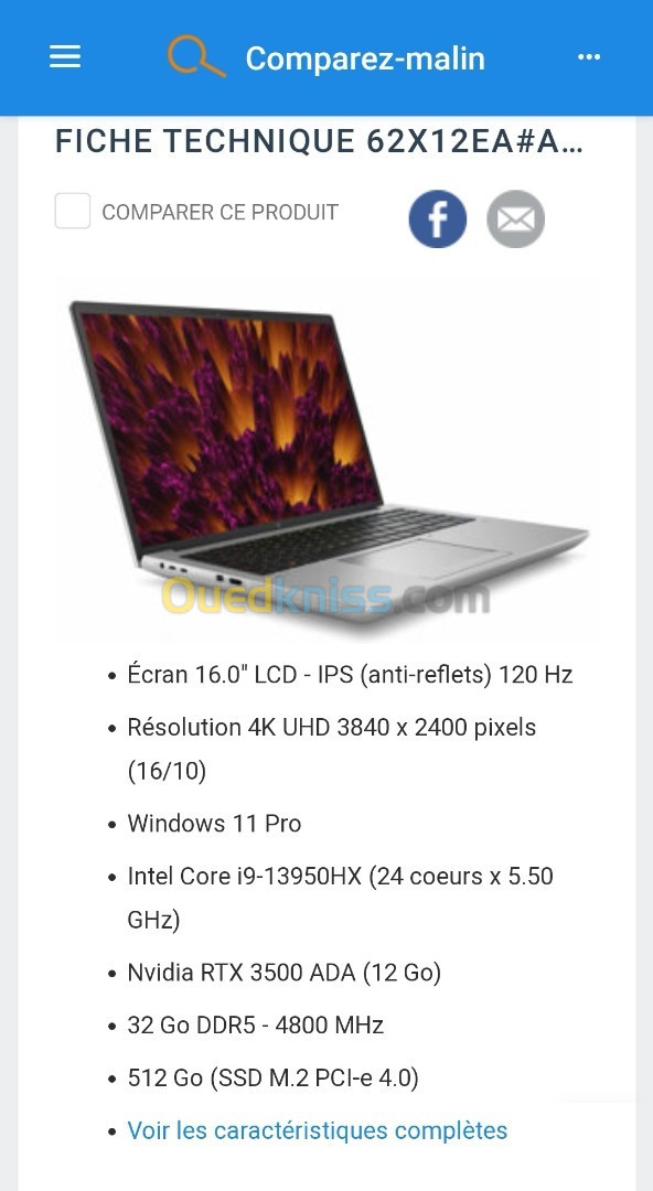 HP ZBOOK FURY 16 G10  i9-13950HX 13Th Génération 32Go DDR5 / 512Go SSD 16" Nvidia RTX 3500 ADA(12Go)