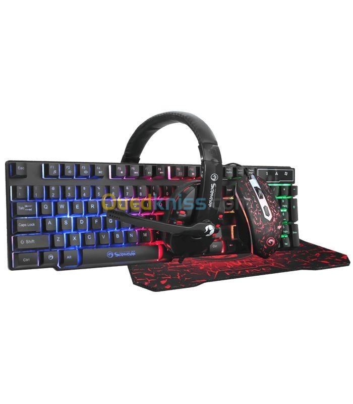  Clavier+Souris+Casque+Tapis-Sou ris MARVO SCORPION CM370 P 4IN1 RGB