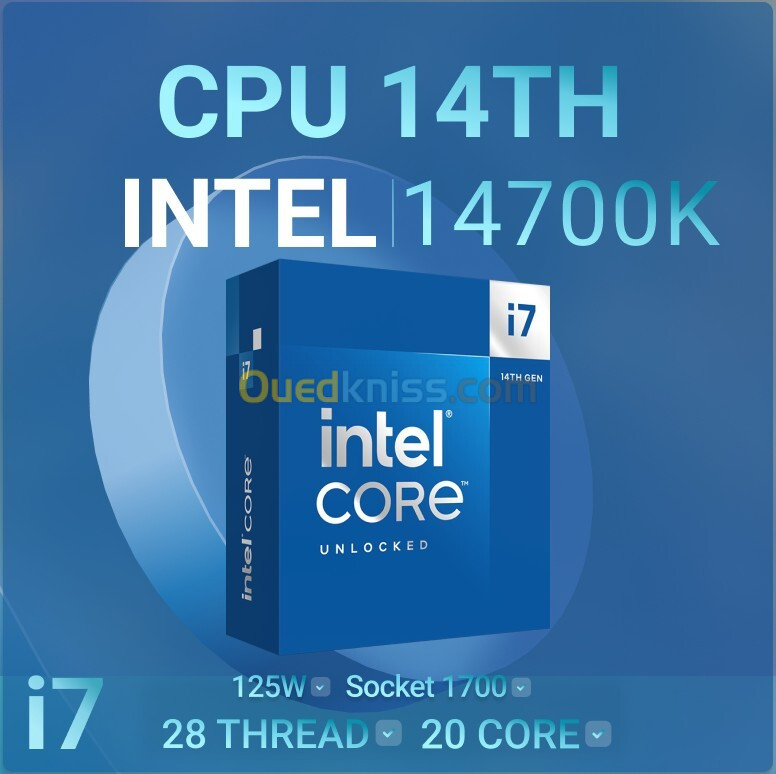 PROCESSEUR INTEL CORE I7-14700K - SOCKET 1700 - 8 CORE - 28-THREADS - CACHE 33MO - BOX 