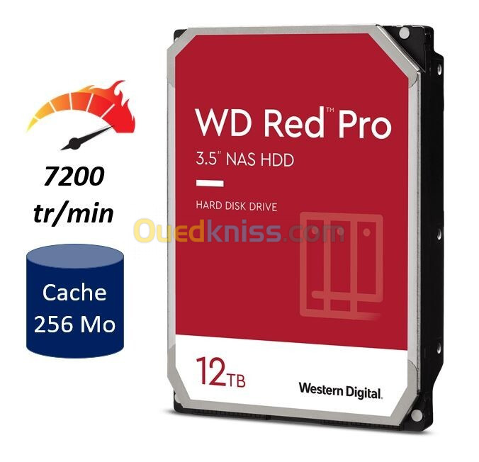 WD RED PRO NAS 12TB - DISQUE DURE INTERN HDD 3.5" - 7200 RPM - 256 MB -  SATA 6GB/S - WD121KFBX - 