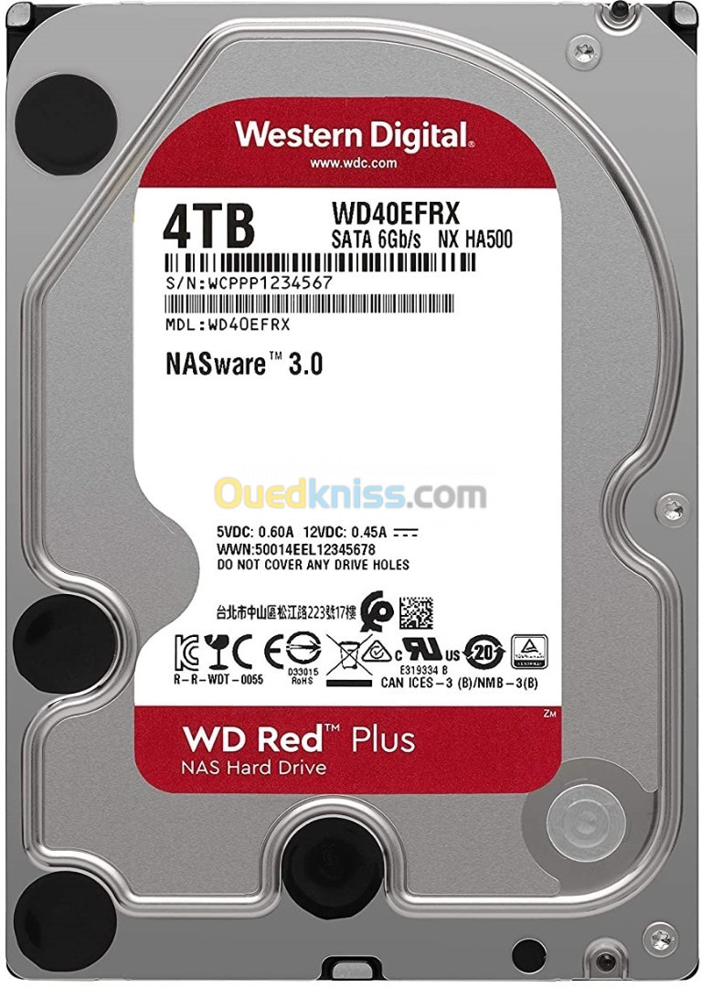  WD 4TB RED NAS PLUS - WD40EFPX - 3,0" SATA 6 Gb/S - 5400 TPM - 256 Mo - HDD