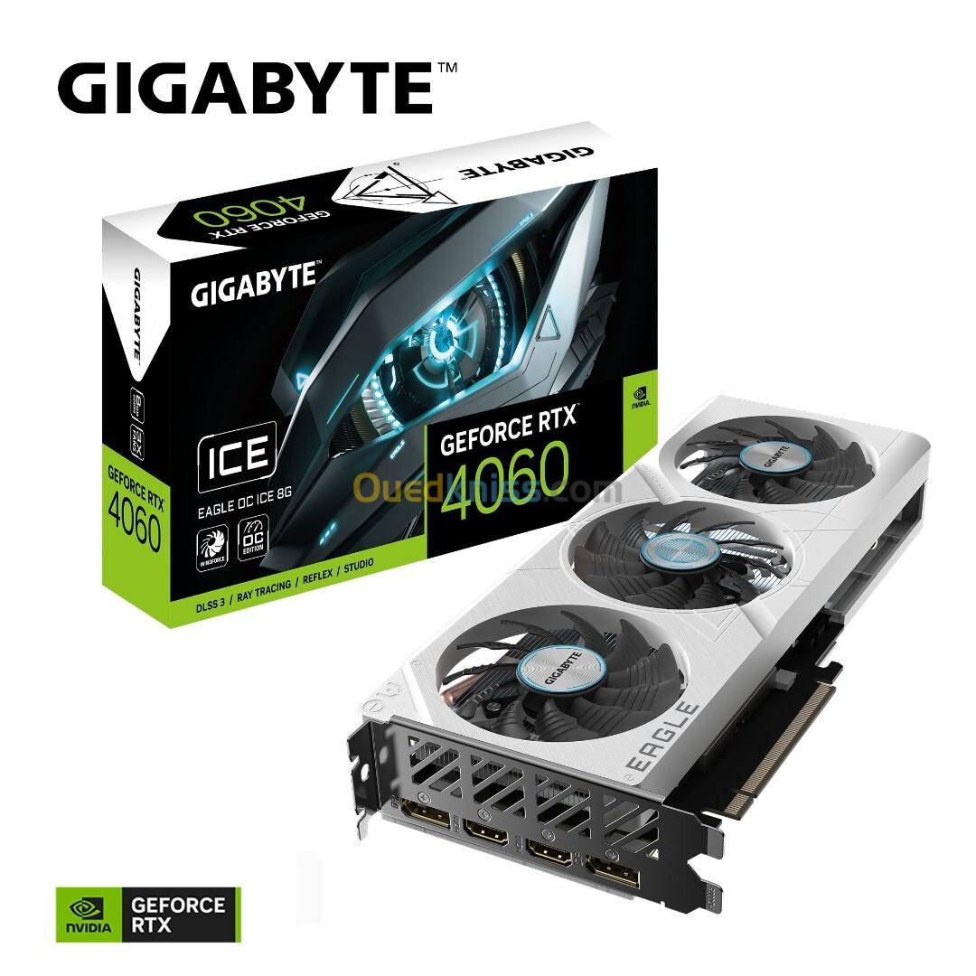 GEFORCE RTX 4060 EAGLE OC ICE  - 8GO GDDR6 - 3X FANS - DLSS3 - RAY TRACING - REFLEX - STUDIO - WHITE