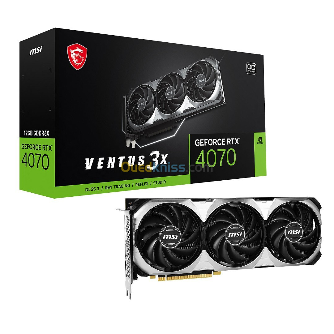 MSI GeForce RTX 4070 VENTUS 3X 12G OC - 12Go GDDR6X - Dual Slot - 21000 MHz - 4K UHD - 200 W - NOIR