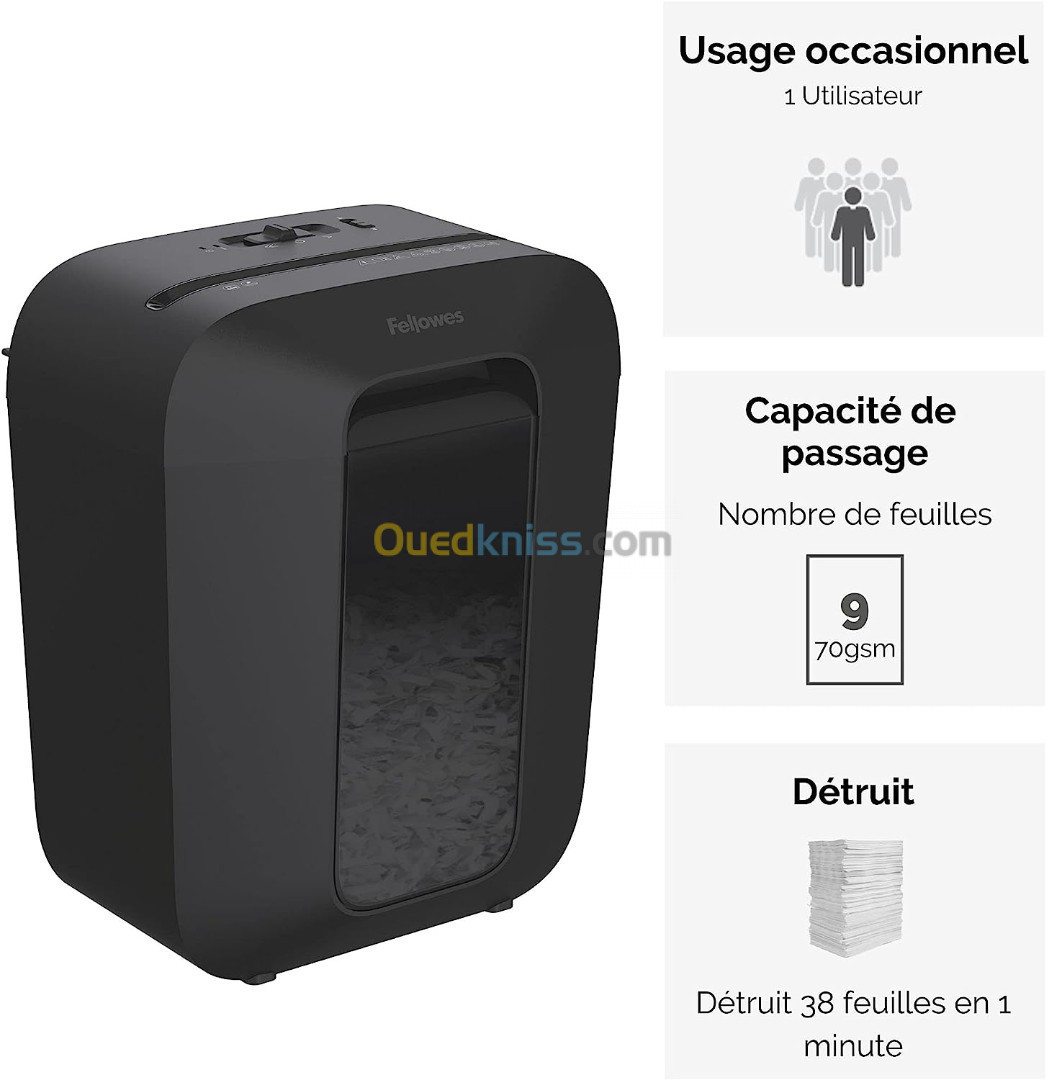 FELLOWES DESTRUCTEUR DE DOCUMENTS LX50 COUPE CROISÉE P4 - 17LITRE - AGRAFES - CARTES - TROMBONES