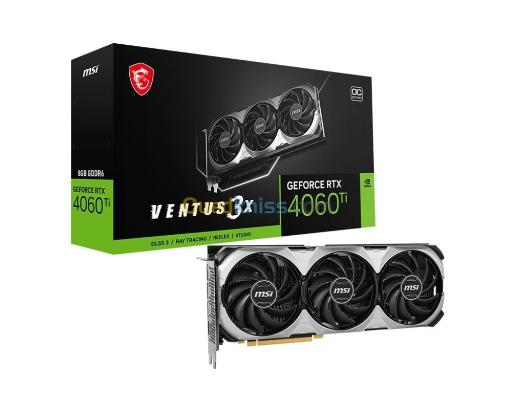 MSI GeForce RTX 4060 Ti VENTUS 3X 8G OC - 8GB GDDR6 - 2670 MHz - 550 W - 8K 60Hz HDR - DLSS3