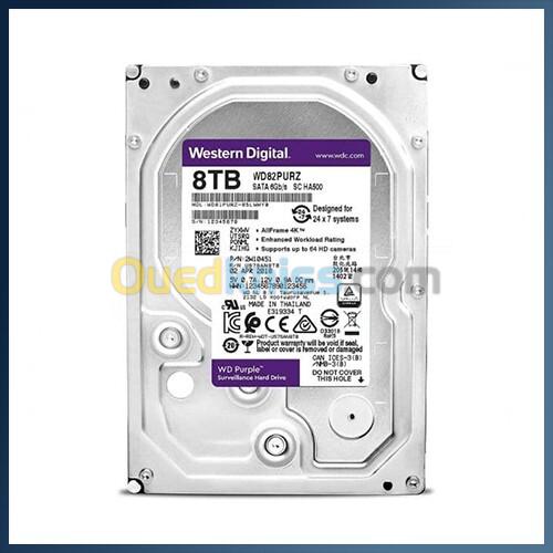  WD PURPLE 8TB HDD - DISQUE DURE SURVEILLANCE - WD82PURZ - SATA 6GB/S - 3,5" 256MB - 7200 RPM - CMR