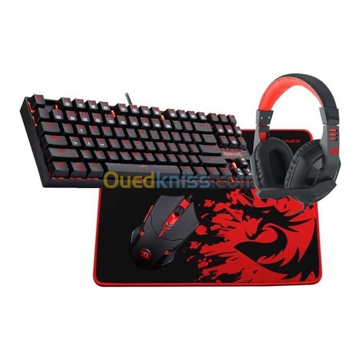 REDRAGON K552-BB-2 - COMBO 4en1 - CLAVIER + SOURIS + CASQUE + TAPAIS - RVB - 3200 DPI - BLACK