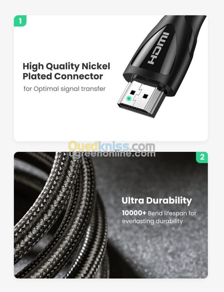 UGreen Câble HDMI 8K Ultra Haute Vitesse 1M 8K 60Hz 4K 120hz   câble noir
