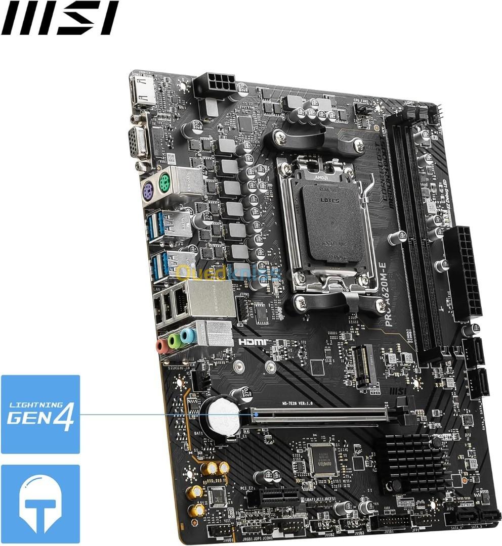 CARTE MÈRE MSI PRO A620M-E Micro ATX - Socket AMD AM5 - 2xDDR5 - 1x M.2 Gen4 - 6400+MHz/OC