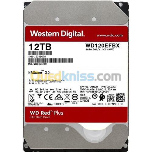 WD RED 12To NAS - 3.5" - SATA 6.0 Gb/S - Disque dur interne - 7200 RPM - WD121KFBX