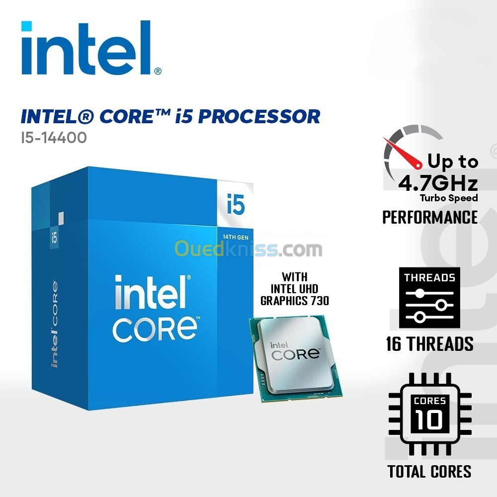 Processeur Intel Core i5-14400 - 10 Core - LGA1700 - 4.7GHz Turbo - 16-Threads - Cache 20Mo - BOXE