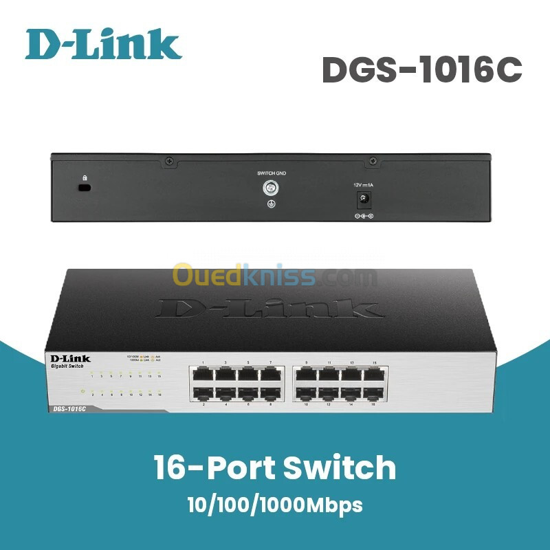 D-LINK SWITCH 16 PORT GIGABIT DGS-1016C - PLUG N PLAY - 1000 MBPS - MDI/MDIX - 9,3 WATTS - 32GBPS - 