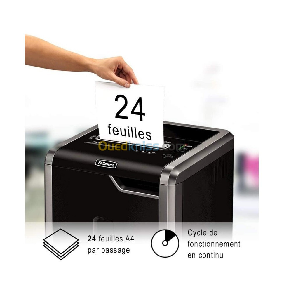 FELLOWES DESTRUCTEUR DE DOCUMENTS 225CI COUPE DROITE P2 - 60 LITRE - CARTES DE CRÉDIT - TROMBONES 