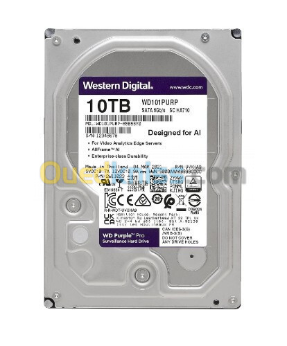 WD PURPLE 10TB HDD - DISQUE DURE SURVEILLANCE - WD102PURZ - SATA 6GB/S - 3,5" 256MB - 7200 RPM - CMR