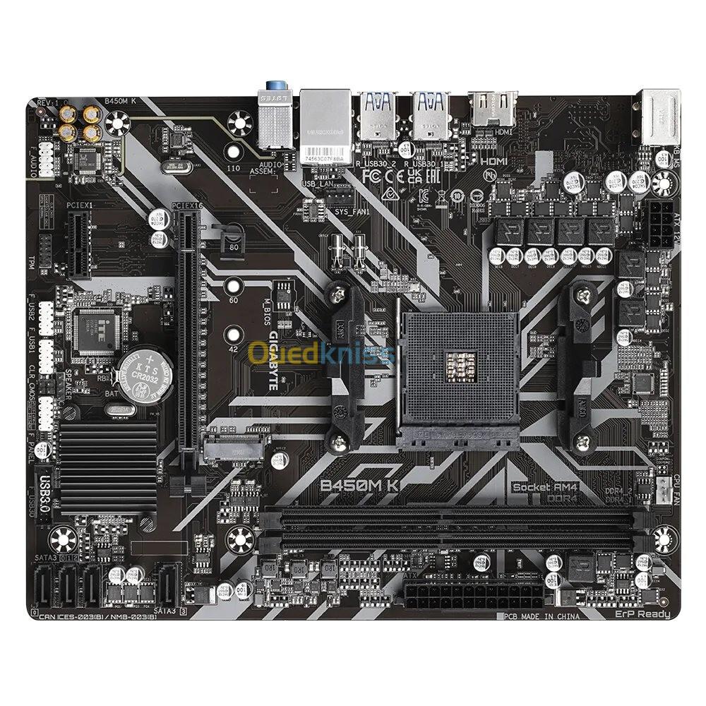 GIGABYTE B450M K - CARTE MÈRE AMD - SOCKET AM4 - PCIE GEN3 X4 M.2 - DDR4 DOUBLE CANAL - AUDIO HD