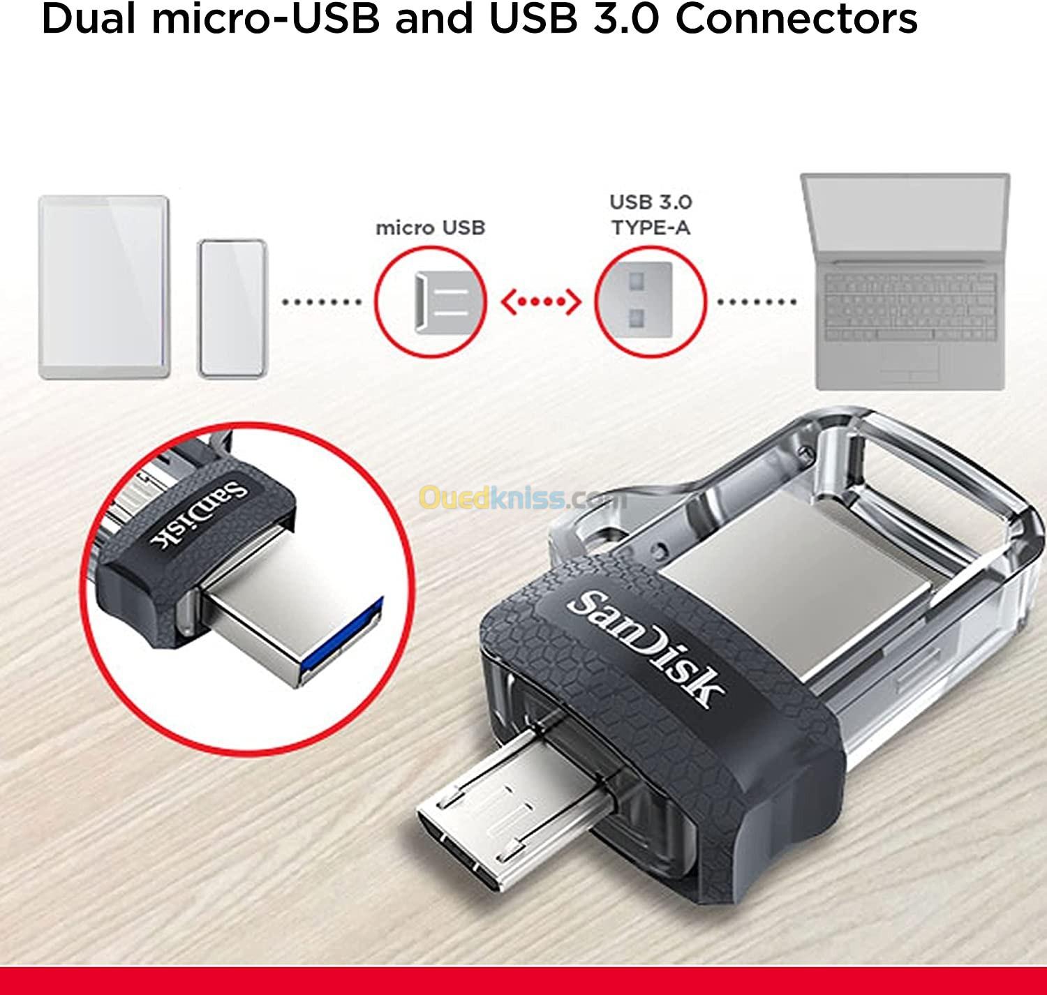 SanDisk 256 Go Ultra Dual Drive m3.0 pour appareils Android  - microUSB, USB 3.0