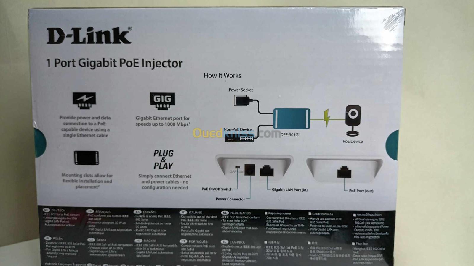 D-Link DPE-301GI Injecteur Gigabit PoE+  jusqu'à 30W  