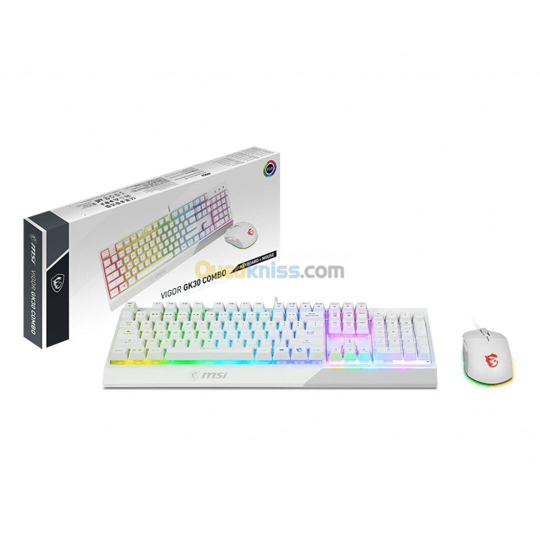 MSI VIGOR GK30 COMBO LIGHT RGB - PACK CLAVIER AZERTY - SOURIS CLUTCH GM11 - GAMING - FILAIRE - WHITE