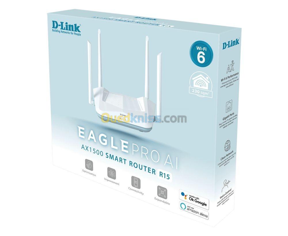 D-LINK EAGLE PRO AX1500 SMART ROUTER R15 - DUAL BAND - WI-FI 6 - AI 5GHZ - OFDMA - GOOGLE  & ALEXA