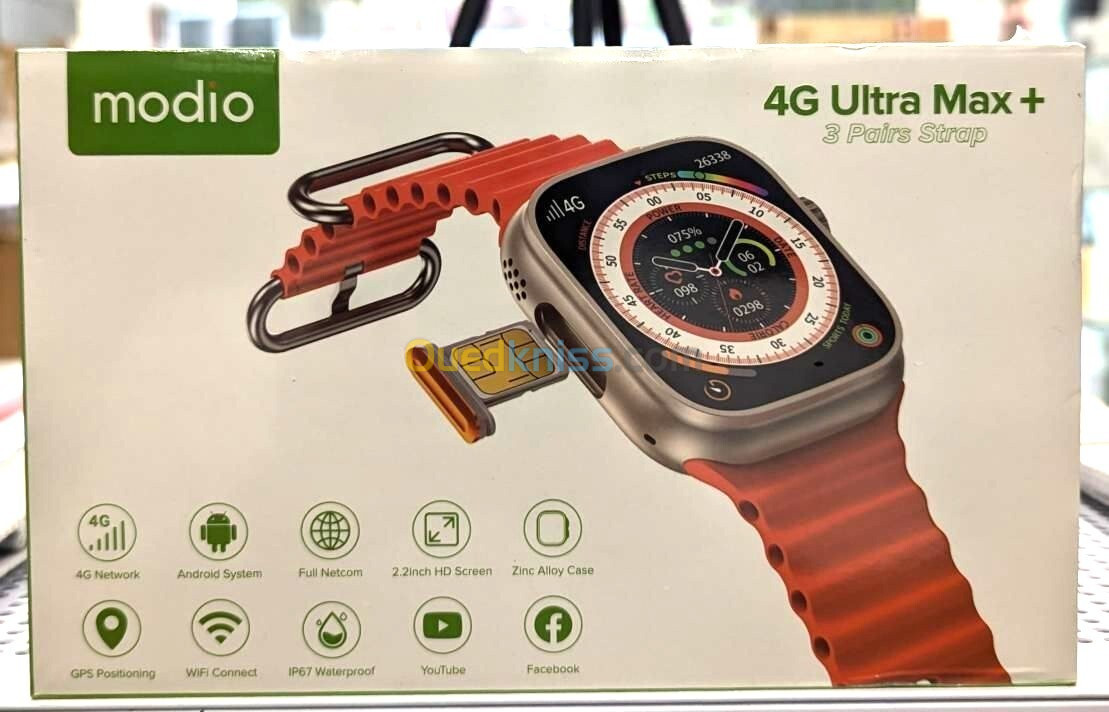 SMARTWATCH MODIO 4G ULTRA MAX + 4GB - 64GB - 2.2" FHD - WI-FI - BLUETOOTH - ÉTANCHE-  680 MAH 