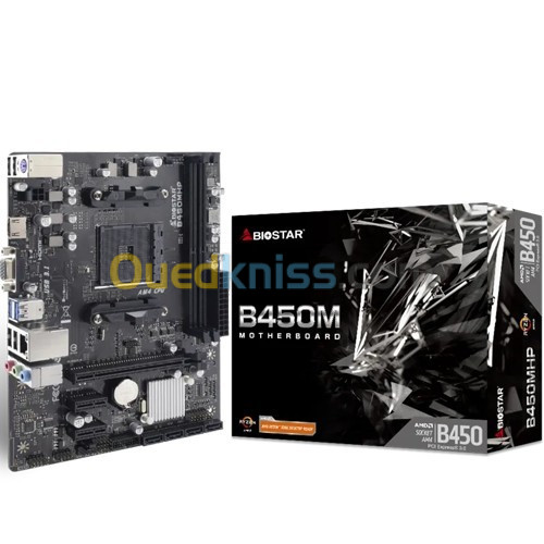 BIOSTAR B450M MOTHERBOARD - AM4 DDR4 3200 OC - AMD B450 - USB 3.2 - MICRO ATX - 2 MÉMOIRE SLOT - 