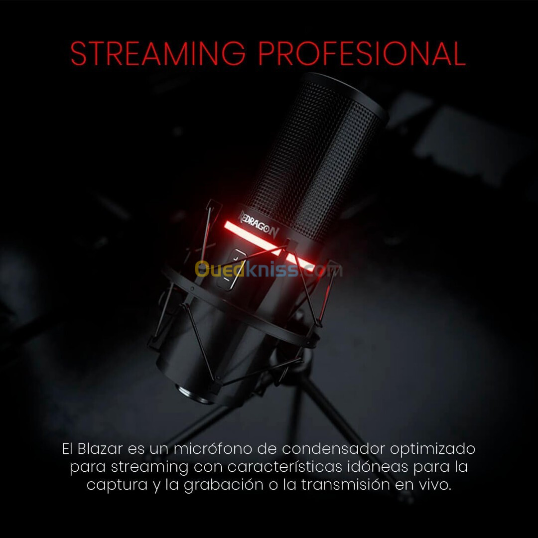 REDRAGON BLAZAR GM300 - MICROPHONE GAMING - LED STREAMING - 20 KHZ - USB - 1,7M - MÉTAL - NOIR