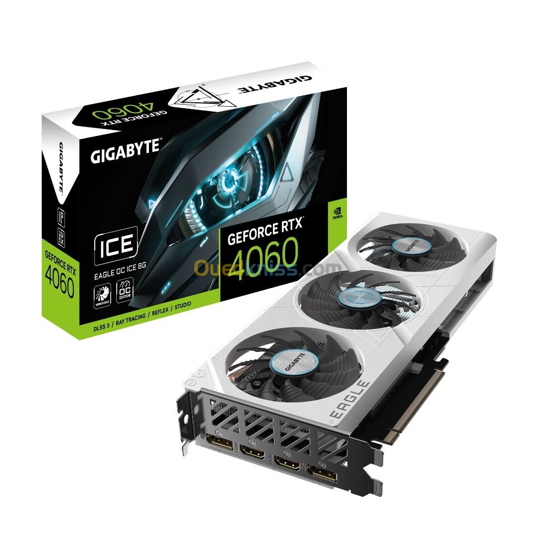 GEFORCE RTX 4060 EAGLE OC ICE  - 8GO GDDR6 - 3X FANS - DLSS3 - RAY TRACING - REFLEX - STUDIO - WHITE