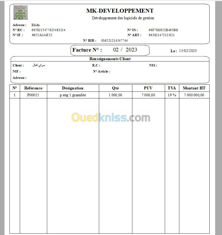 Logiciel Gestion de Production et Commercial