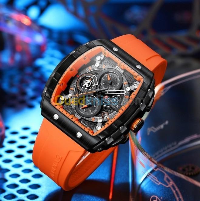  montre Original bracelet en Silicone pour hommes chronographe étanche 8442 -Orange