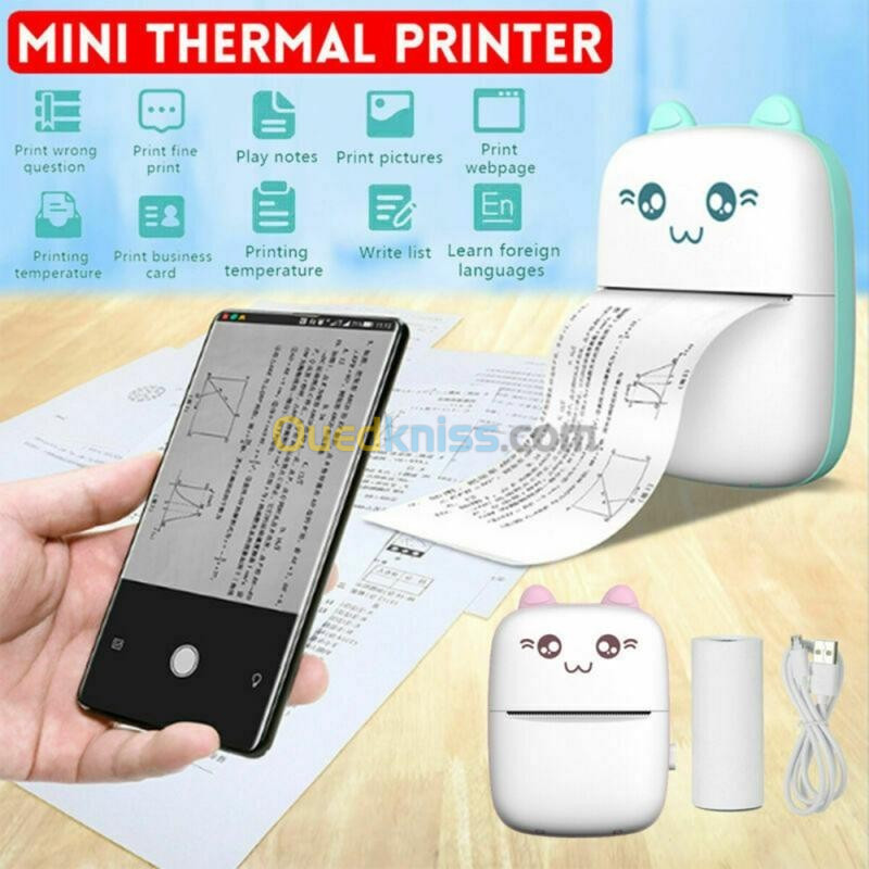 Mini imprimante thermique portable sans fil Bluetooth 200dpi